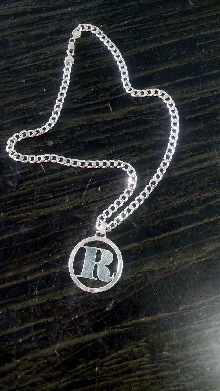 CORDÃO PRATA 925K MACIÇO COM PINGENTE LETRA " R " - Foto 3