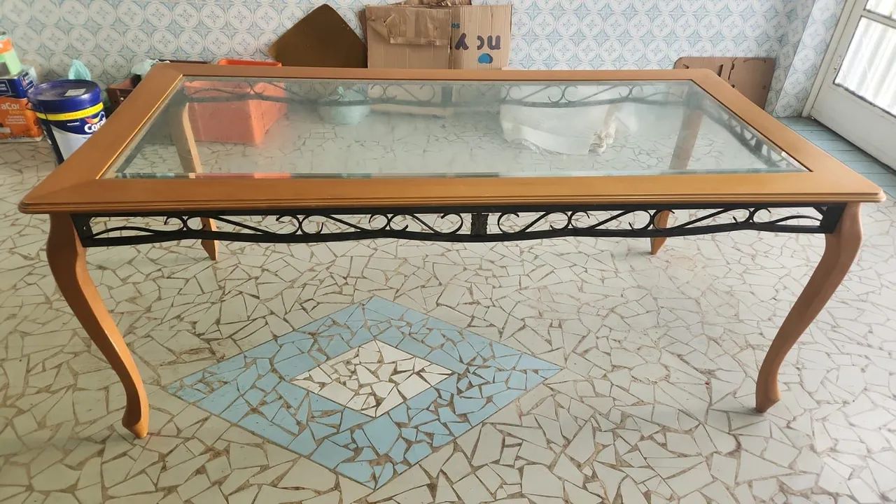 Mesa Clássica Marfim com Tampo de Vidro Bisotê - Foto 5