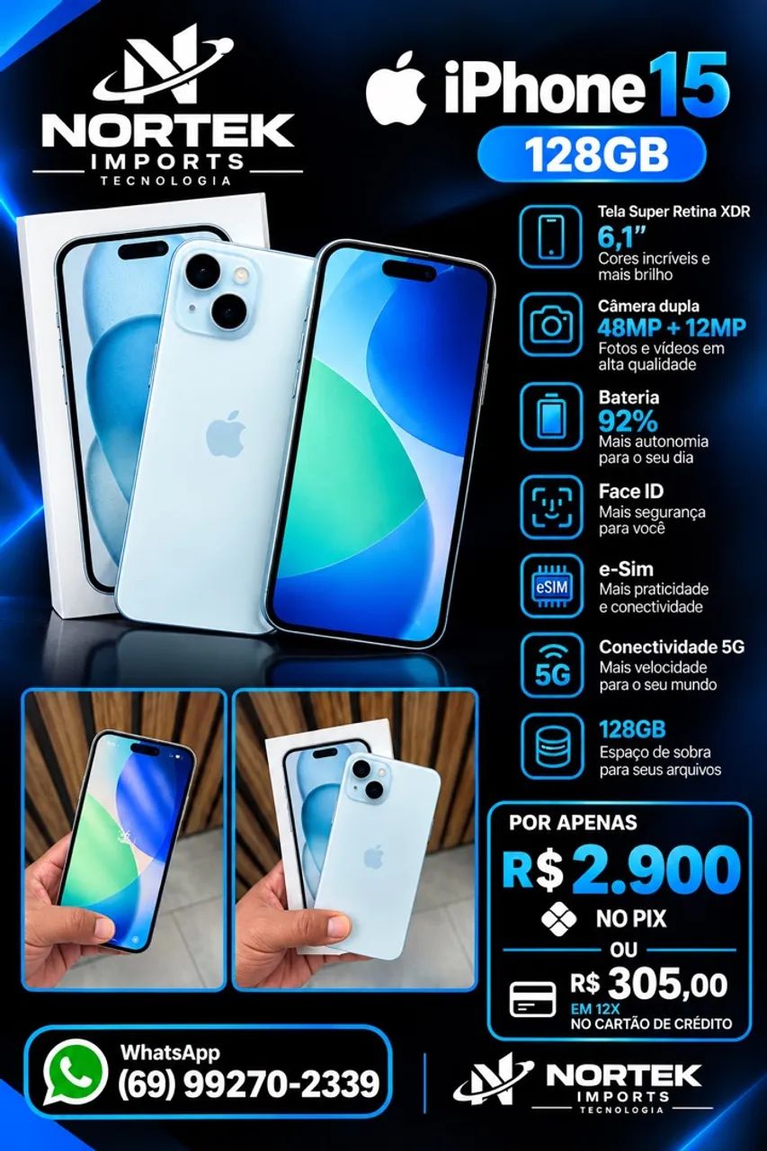 IPHONE 15 128GB AZUL - Foto 3