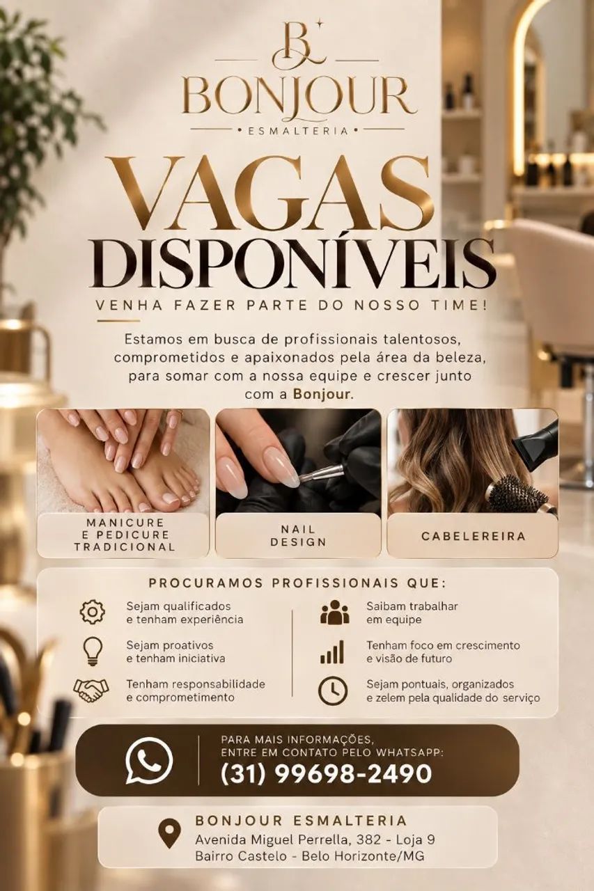 Vaga de emprego  Bonjour Esmalteria 