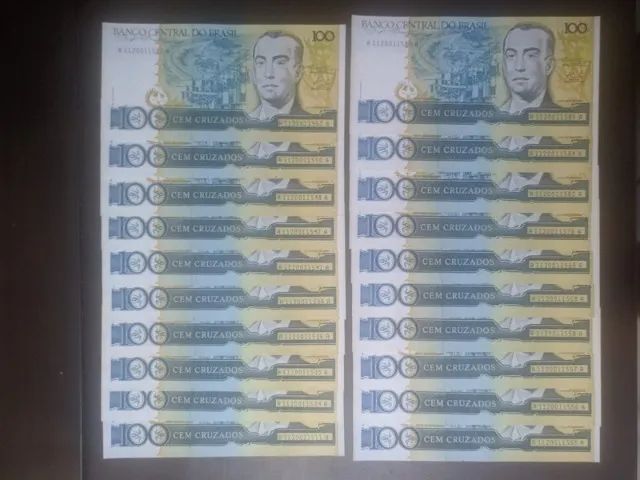 Lote 20 cédulas 100 Cruzados FE(nunca circuladas) 