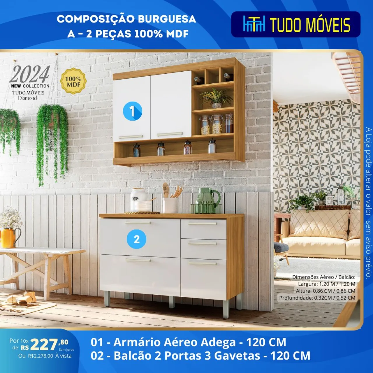 COMPOSIÇÃO BURGUESA "A" - 2 PEÇAS - 100%MDF