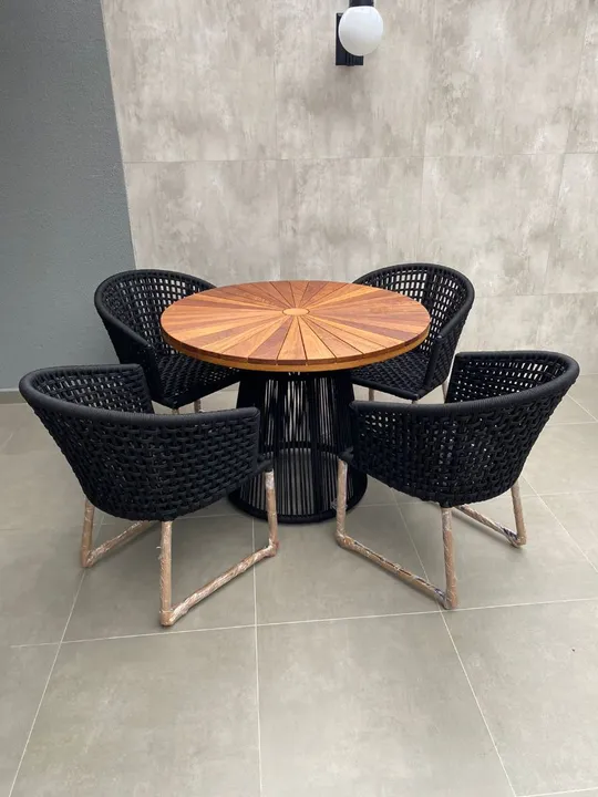 Jogo de Mesa de Jantar em Madeira e Fibra Sintética corda náutica