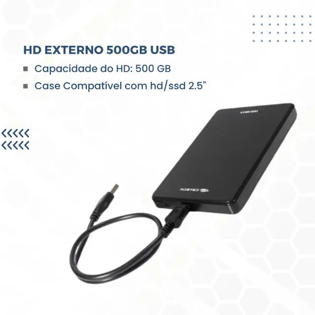 Case HD Externo 500gb com Capa e USB
