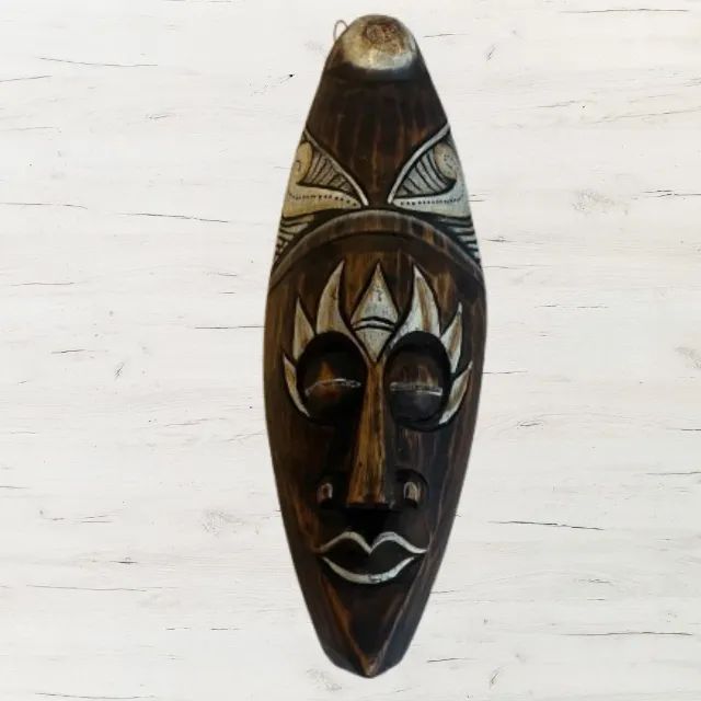 Máscara Decorativa Tribal Africana em Madeira - Arte Étnica Artesanal