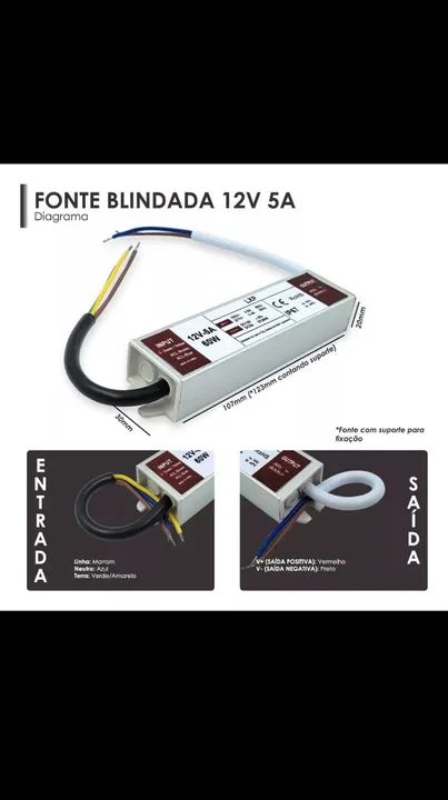 Fonte blindada 12 v - 5 a - a prova d'água IP 67 BI volt - Foto 2