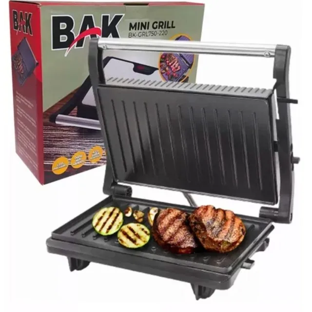 Mini Grill Gourmet Inox Grelha Carne E Sanduíchera Bak 750w 220V