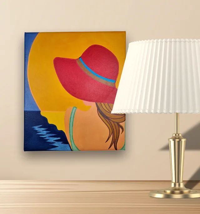 Mini Quadro Garota com Chapéu Vermelho