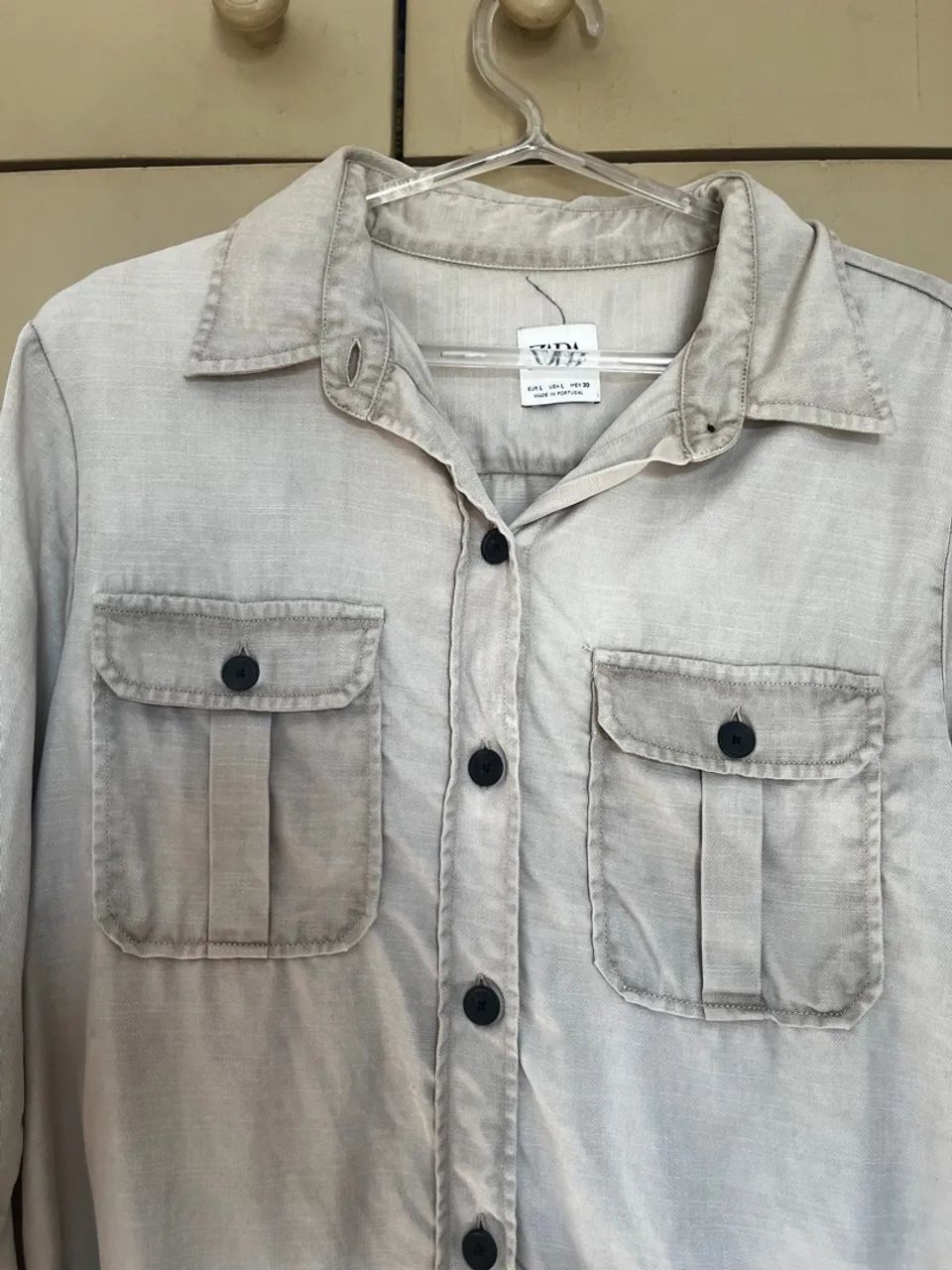 Camisa Zara  Manga Longa Bege - Foto 4