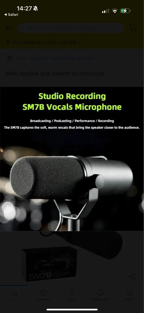 Microfone Vocal Studio Recording SM7B - Novo