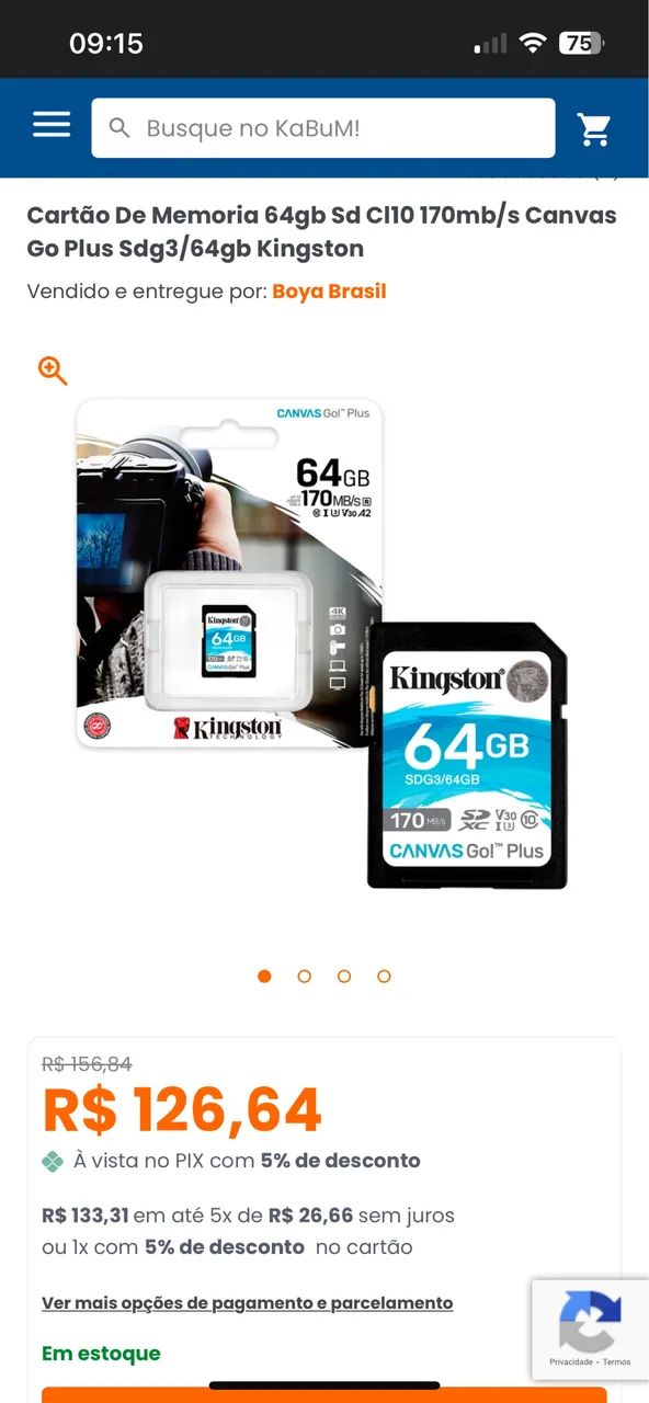 64GB SD Memory Card, Class 10, 170MB/s, Canvas Go Plus SDG3/64GB, Kingston64739356870019124