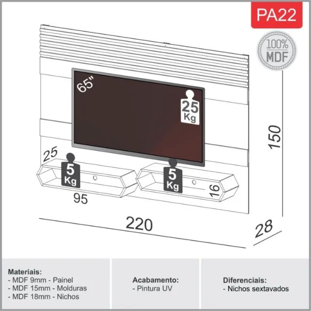 Painel até 65? Mônica PA22 Off White/Freijó - DALLA COSTA - Foto 5