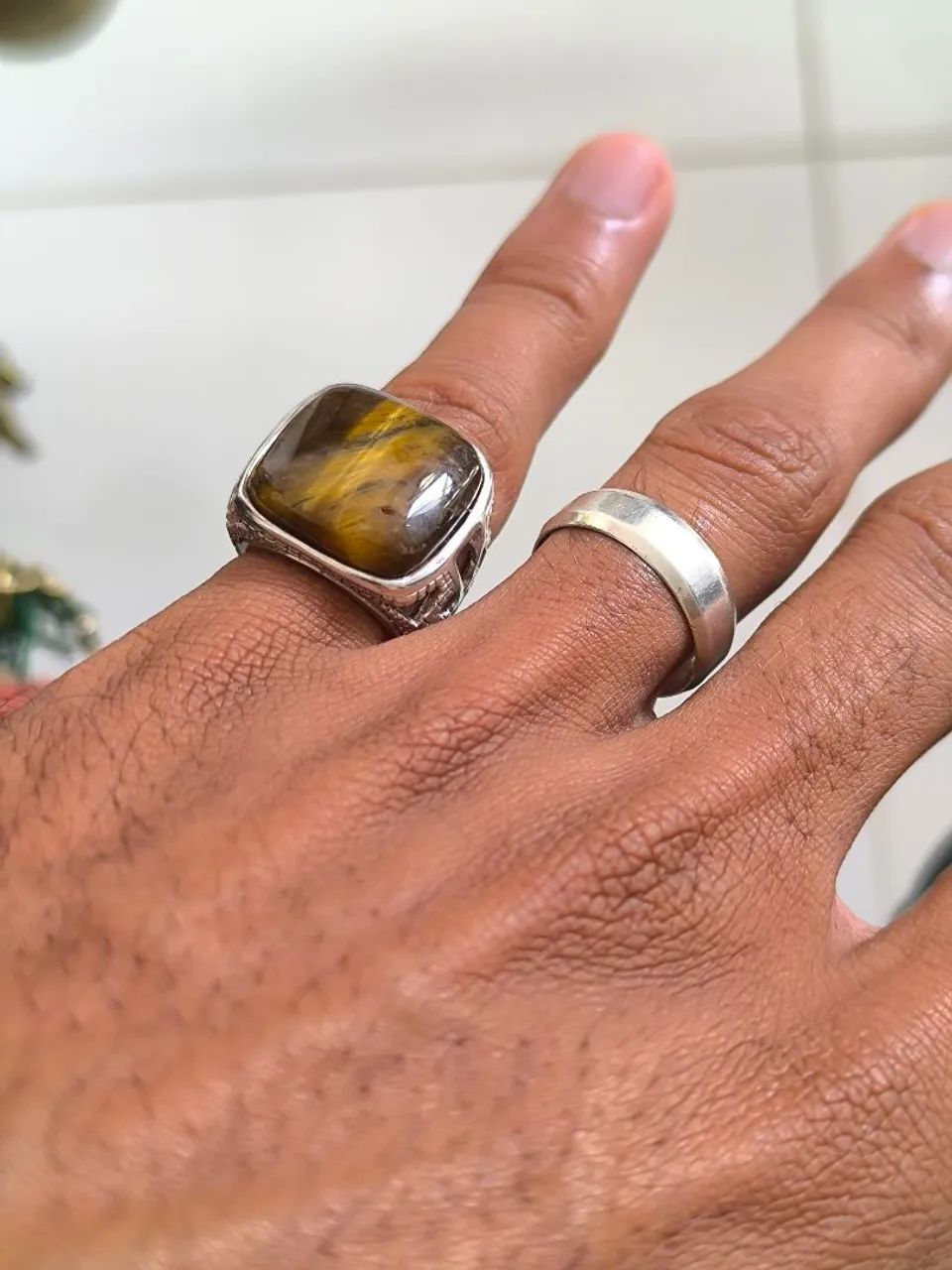 Anel de prata com pedra olho de tigre - Foto 5