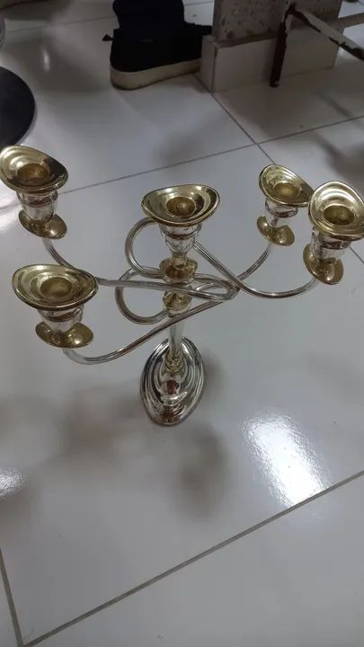 Castiçal de 5 braços em prata com ouro - Foto 3