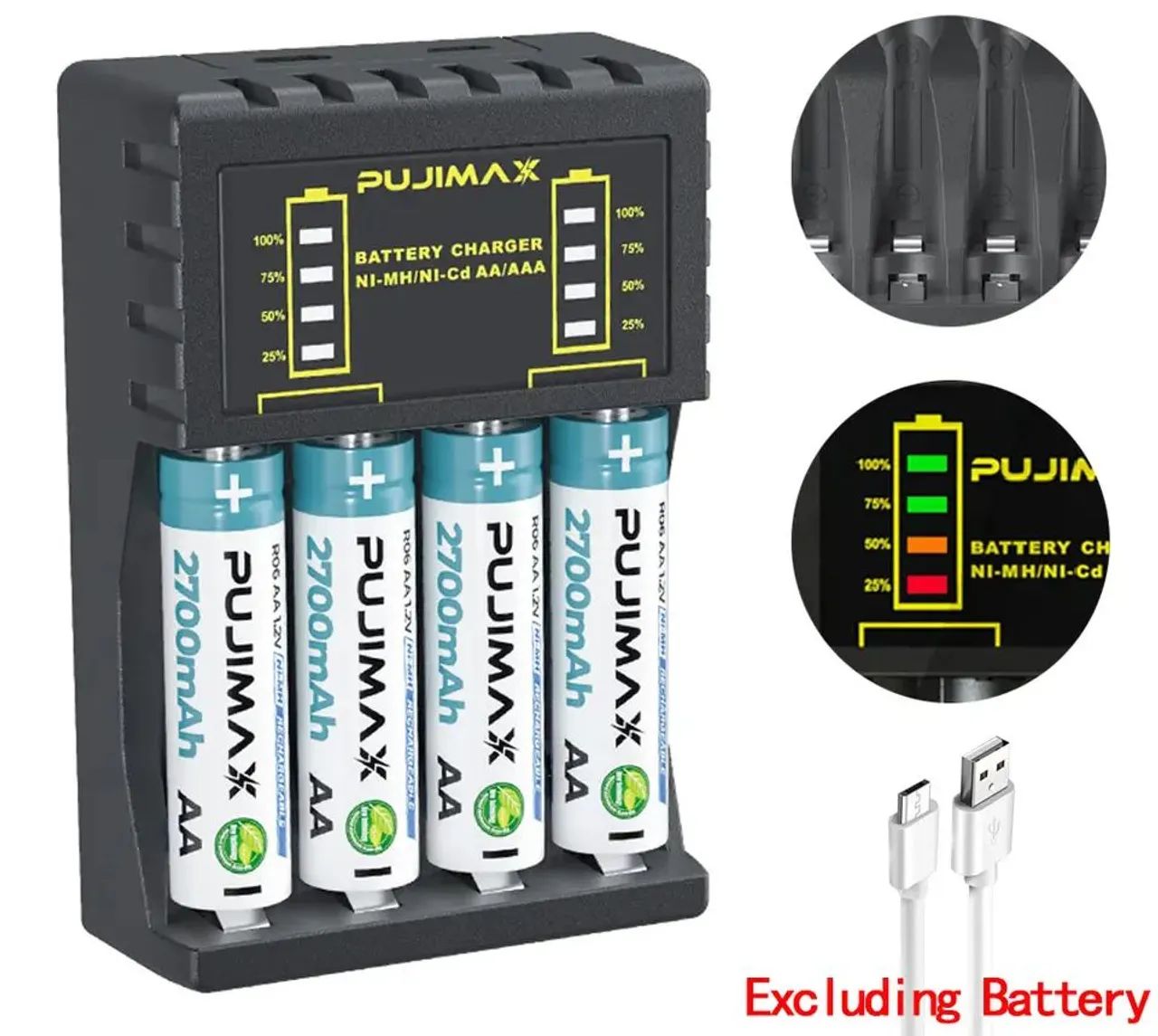 Carregador de pilhas, baterias recarregáveis AA/AAA com indicador LED  - Foto 4