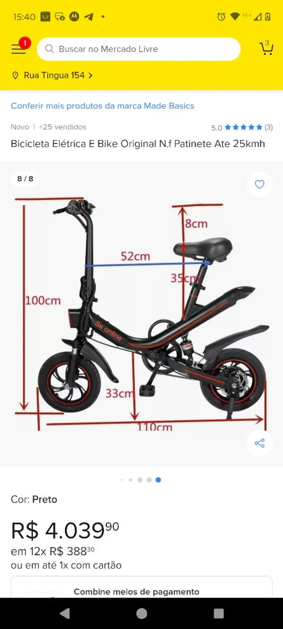 Bicicleta Elétrica E Bike Original N.f Patinete Ate 25kmh
