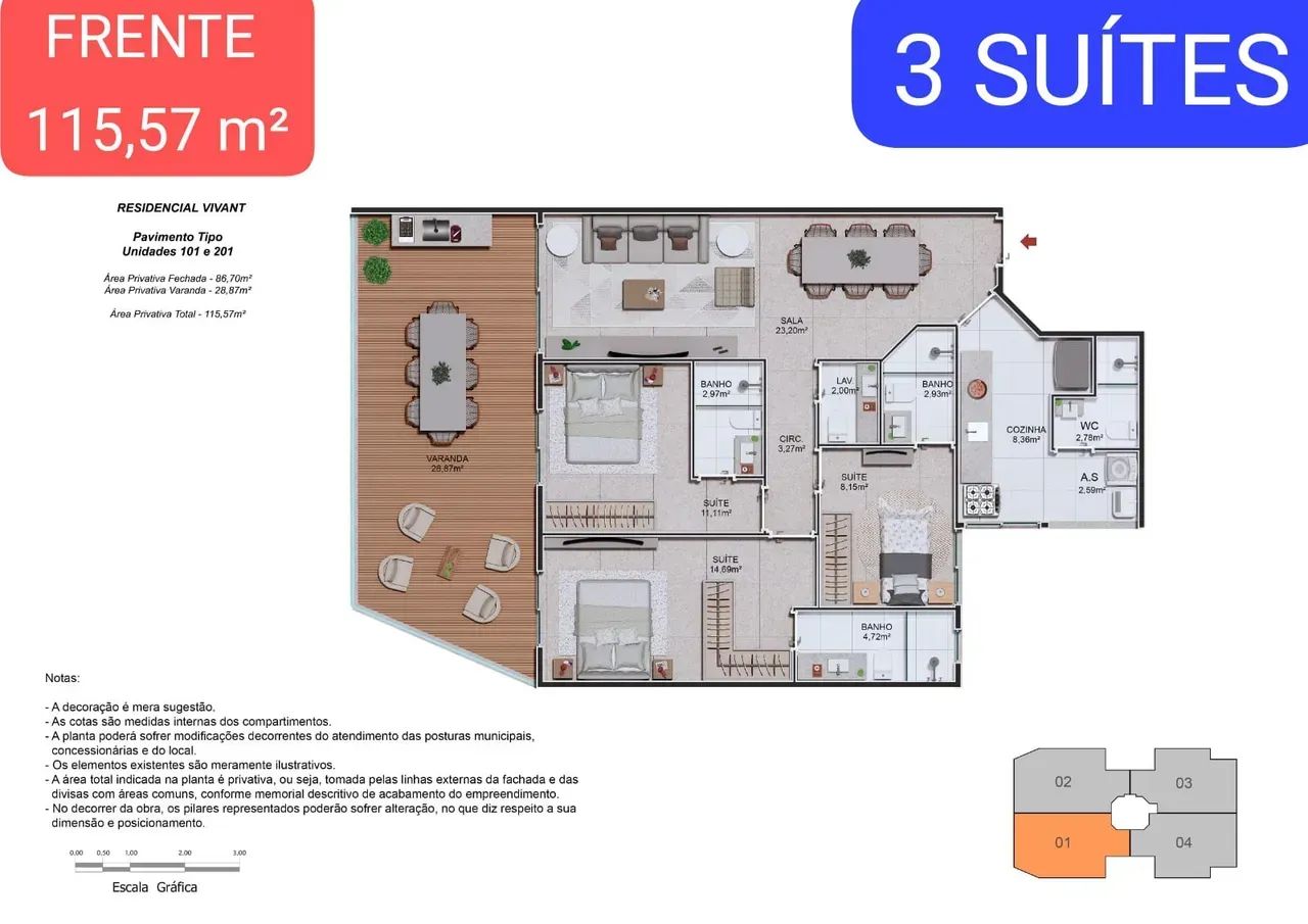 Apartamentos e coberturas com 3 suítes próximo ao Supermercados Guanabara - Foto 3