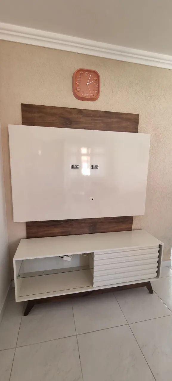 Rack Com Painel Para Tv Até 55 Polegadas 100% Mdf Tb151l Cor Branco - Foto 4