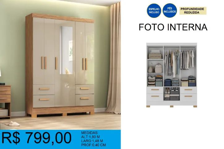 Roupeiro acompanha espelho - compre hoje e receba em até 72 horas 