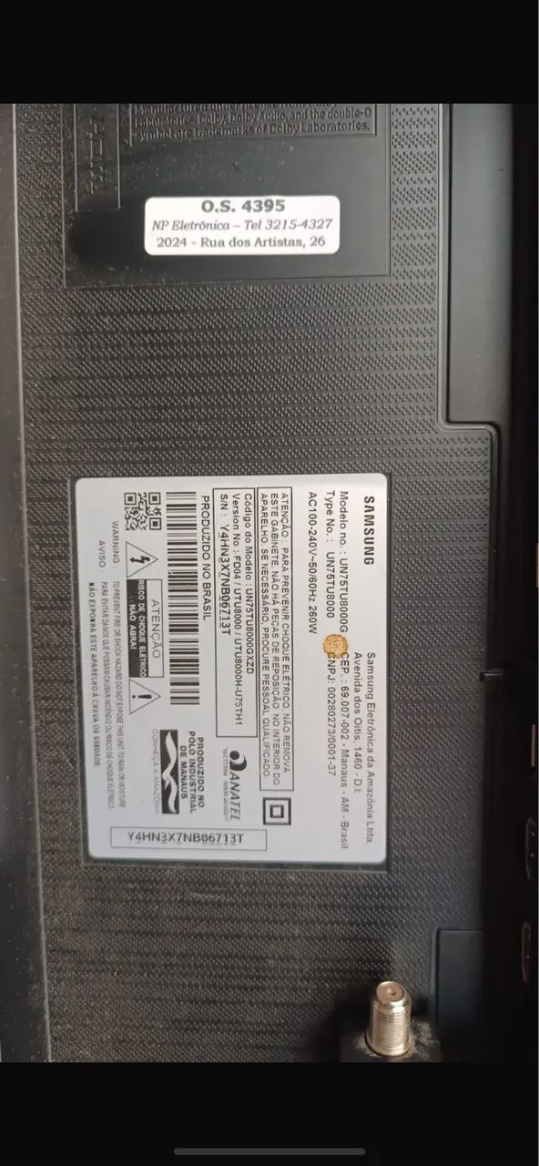 Tv 75 polegadas Samsung tela quebrada 