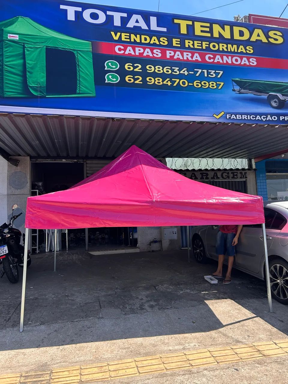 Tenda sanfonada ,lona pvc rosa 