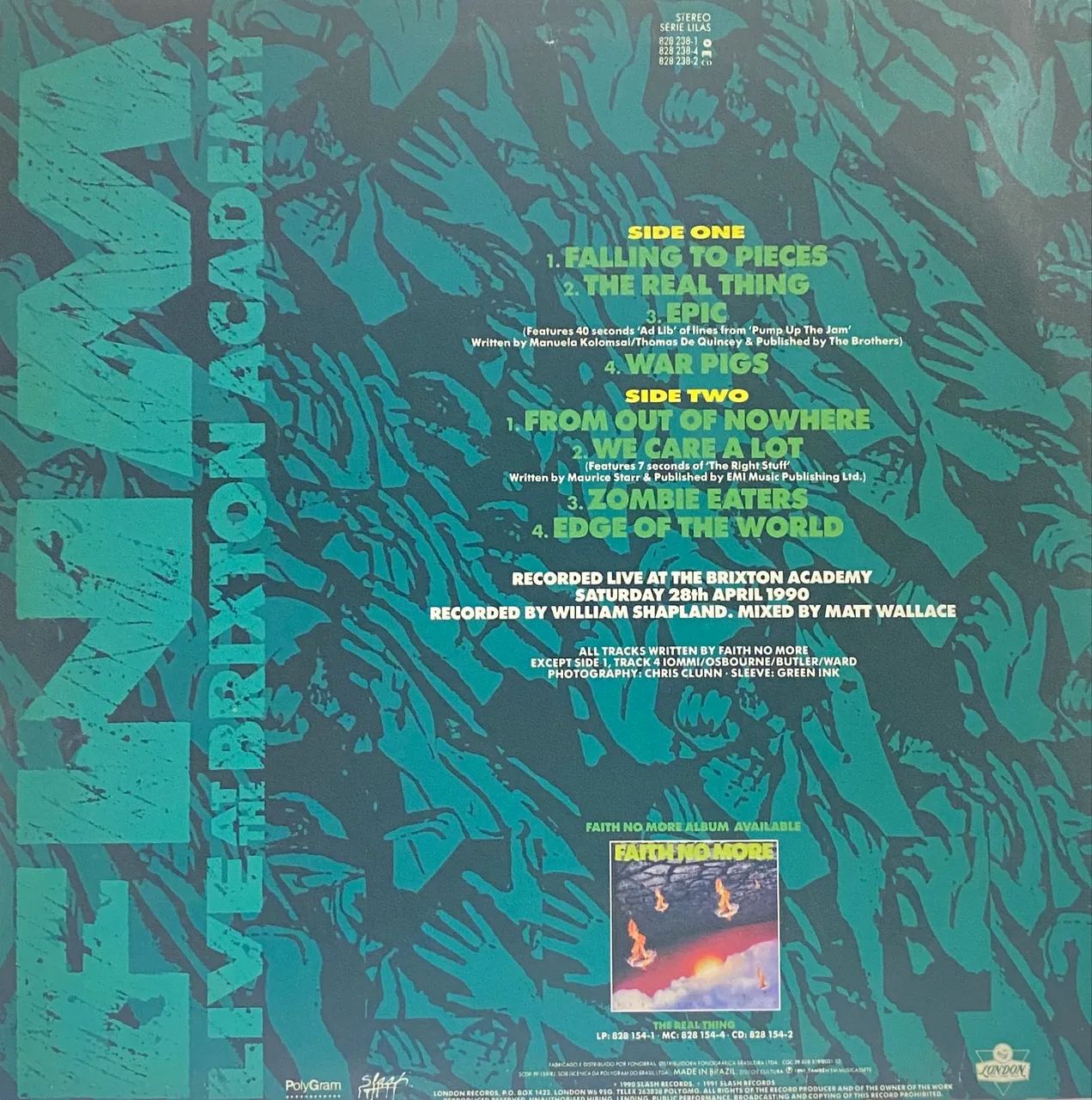 Disco vinil - Faith No More - Live at The Brixton Academy (1991