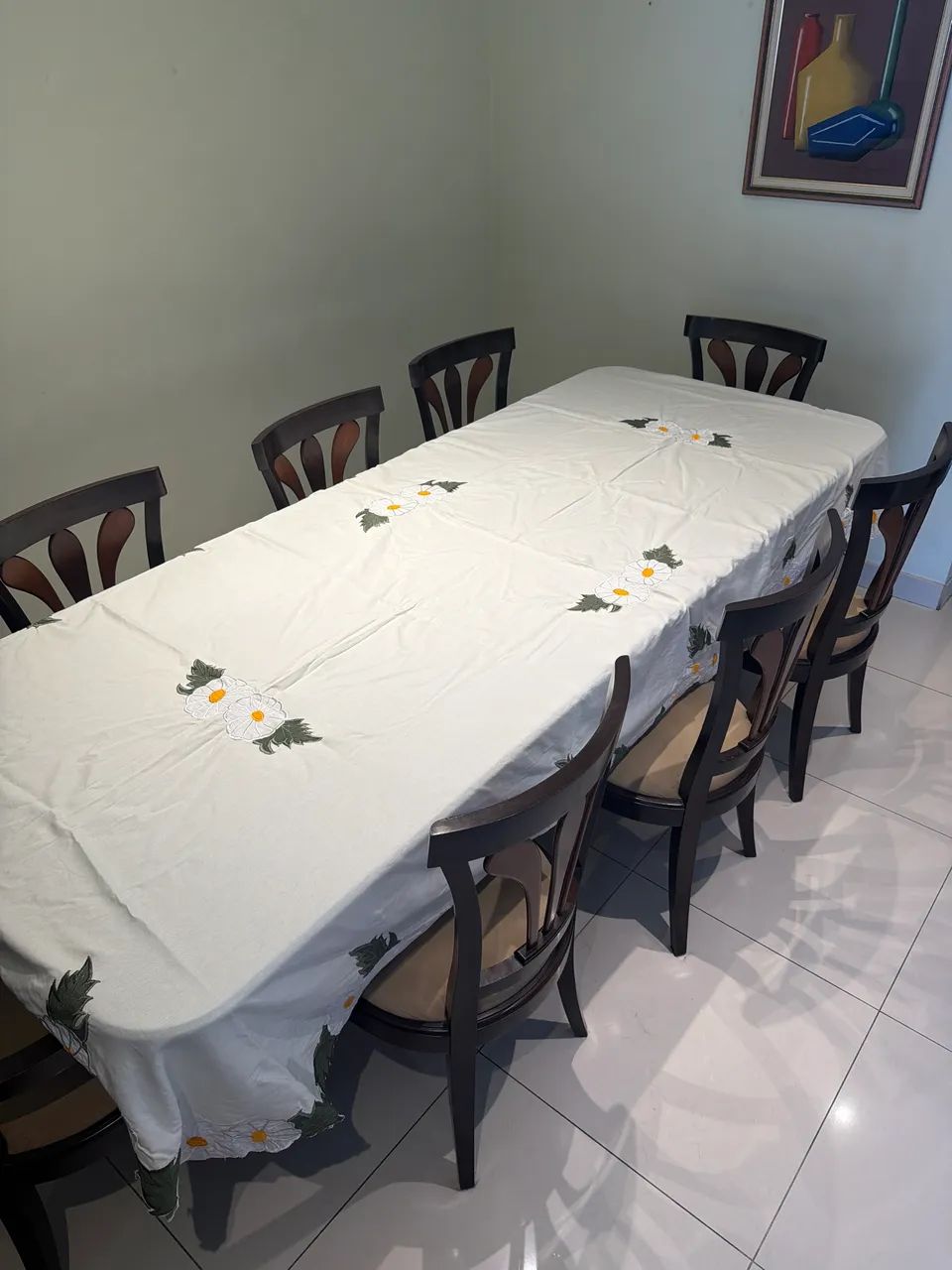 Toalha de mesa - bordada 8 lugares