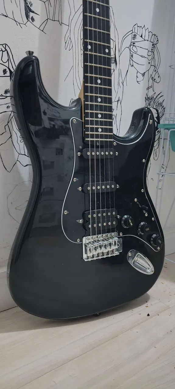 guitarra preta stratocaster Giannini + amplificador Sheldon  - Foto 2