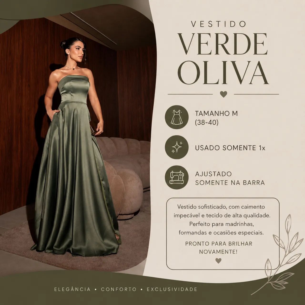 VESTIDO DE FESTA VERDE OLIVA