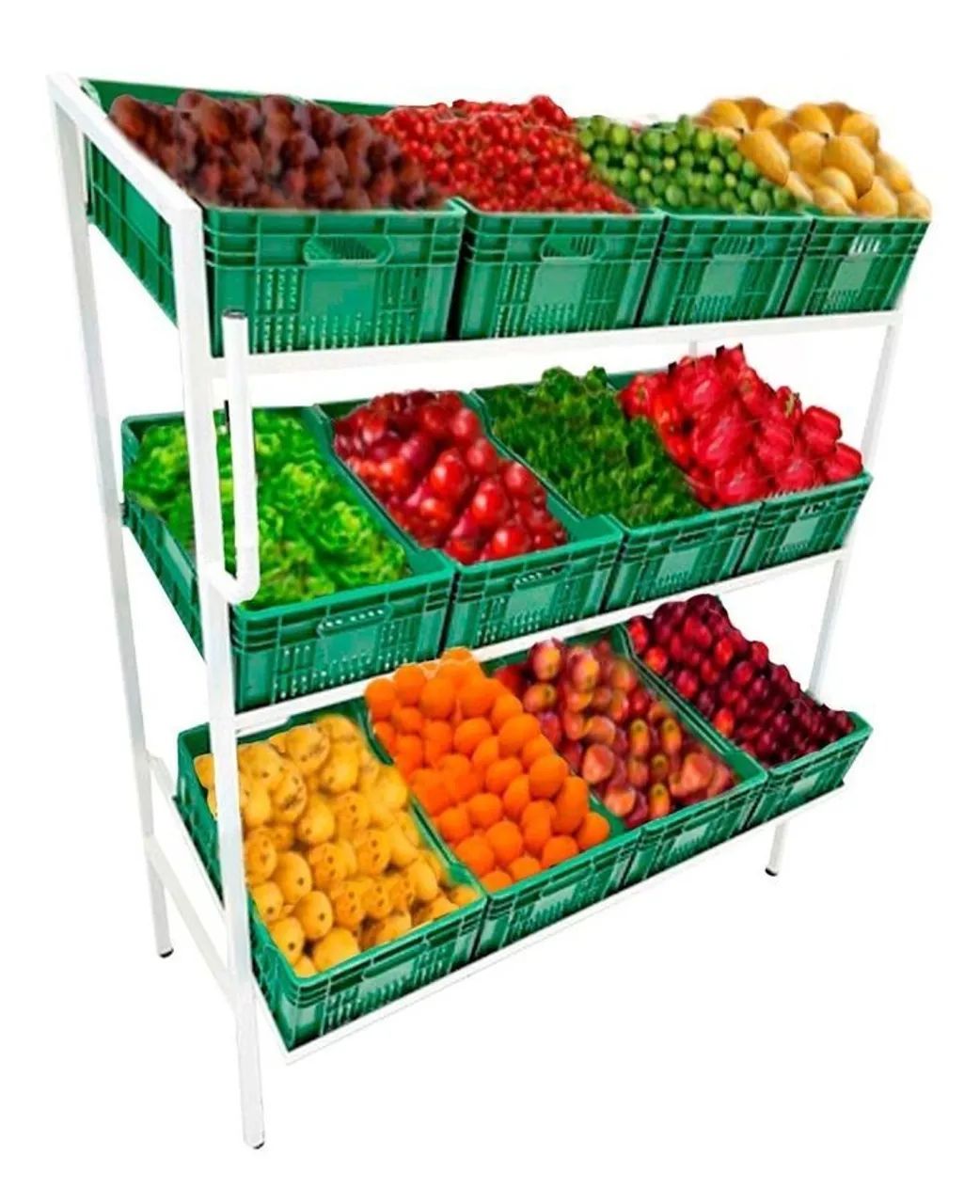 Expositores de verduras e frutas, com e sem  caixas. Você  escolhe. 