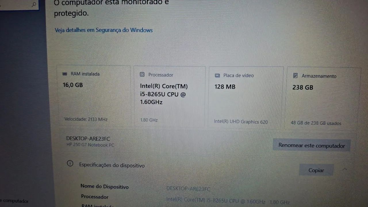 Notebook HP 250 G7 i5 8° Geração  - Foto 5