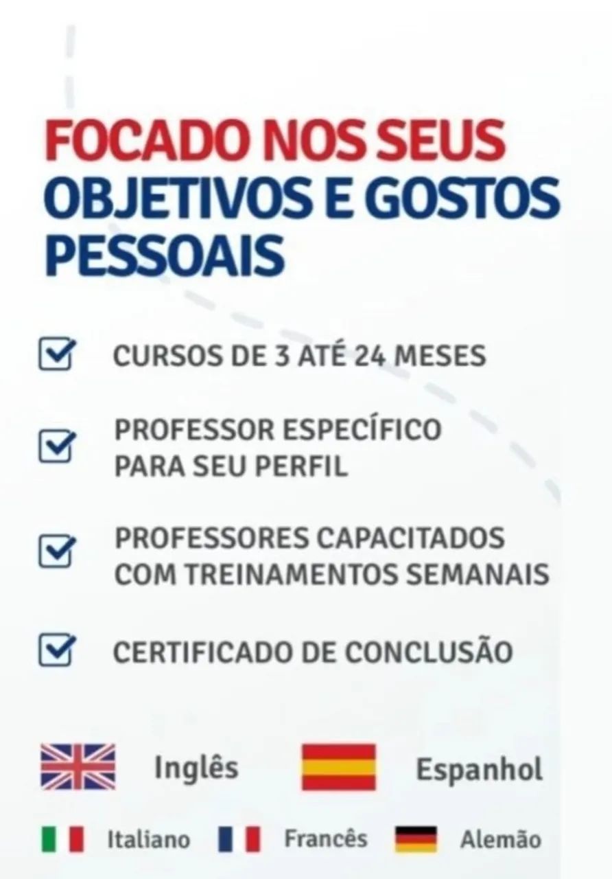 Curso de idiomas. Focado nos seus objetivos e gostos pessoais. 