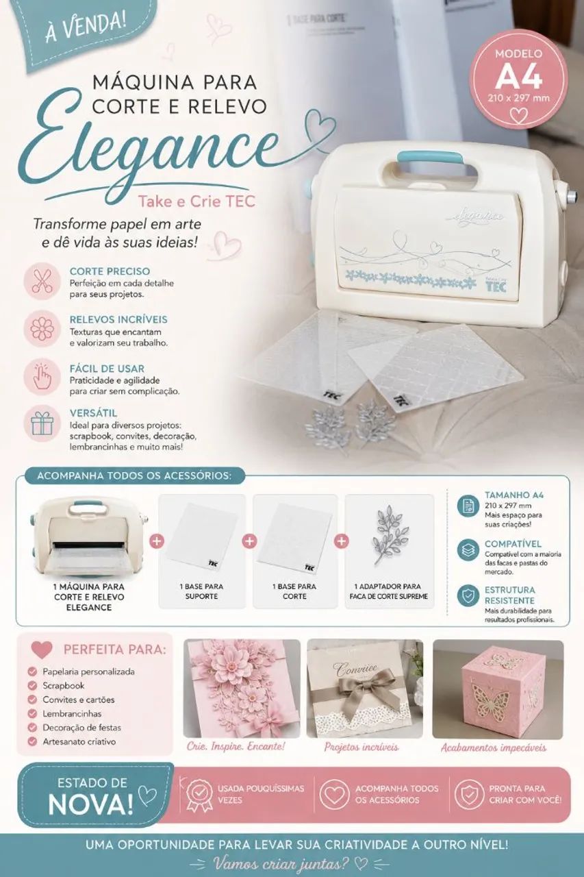 Máquina de corte e relevo Elegance A4 Toke e Crie