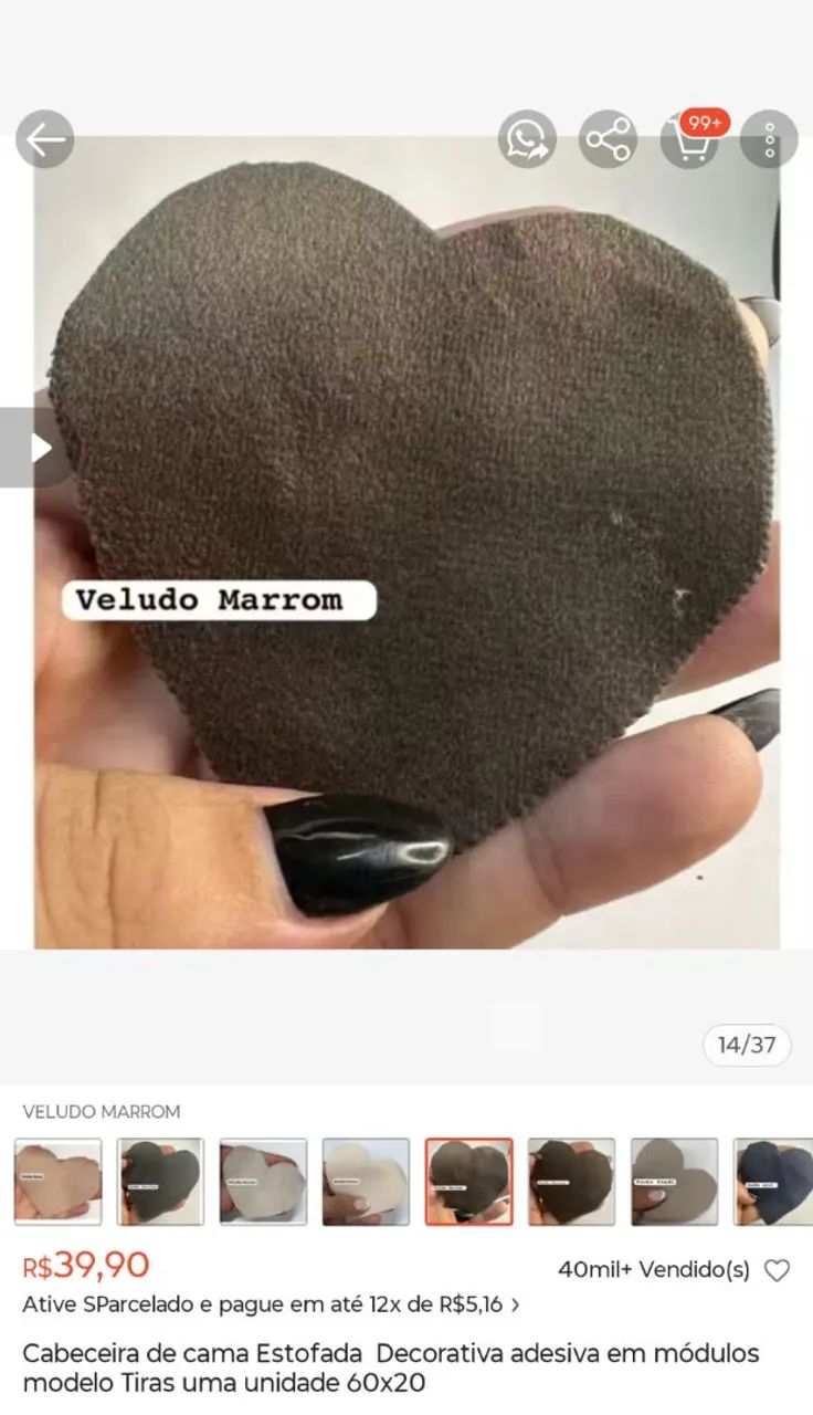 Cabeceira de cama casal estofada em veludo marrom - Foto 4