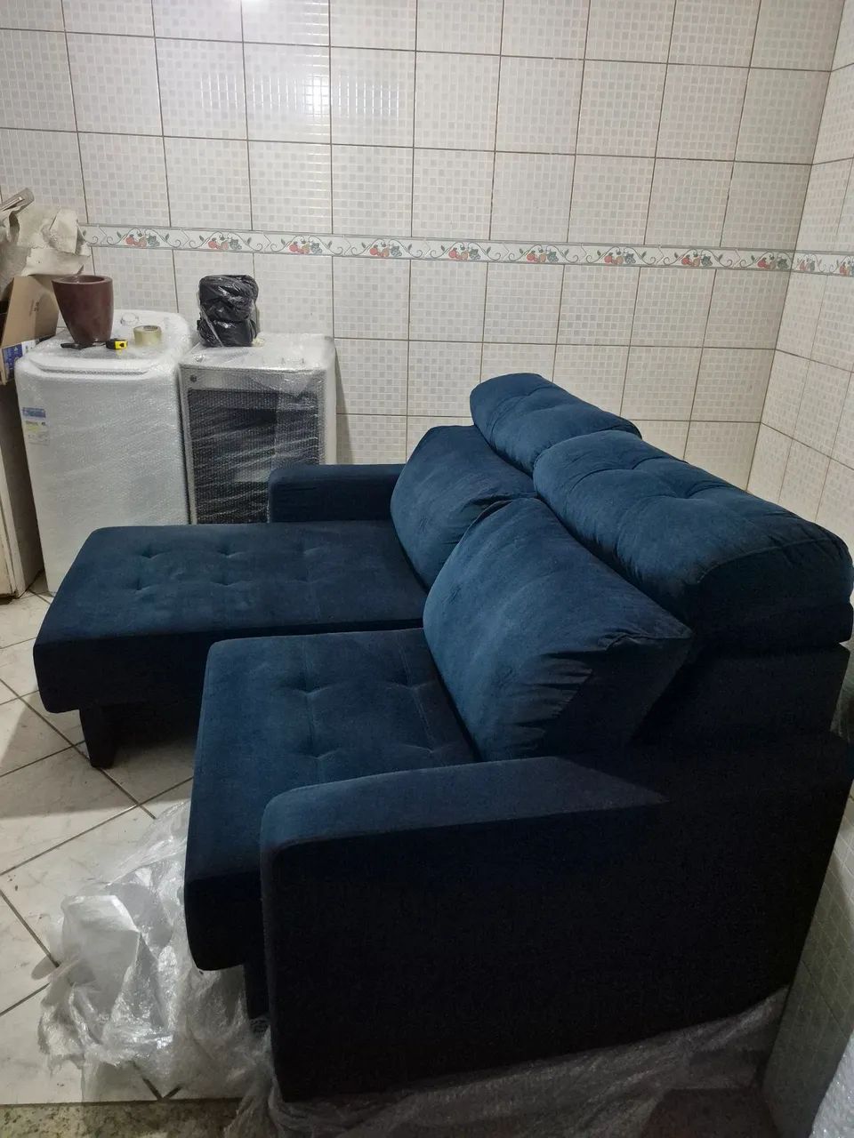 Sofa retrátil e reclinável 2 lugares | tecido suede Azul marinho  - Foto 2