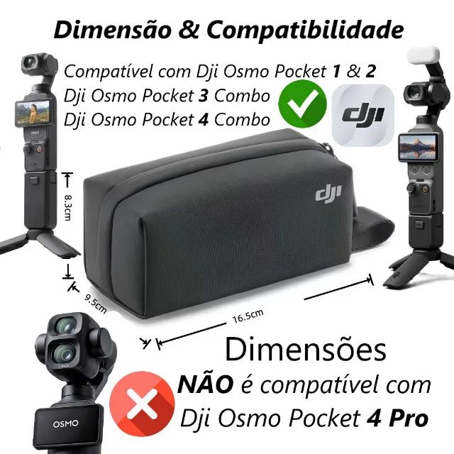 1 Bolsa Preta de Mão Bag Genuína Estojo Original Compatível com Dji Osmo Pocket 1,2,3&4