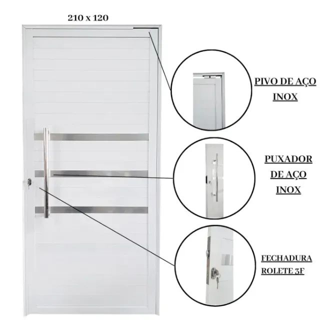 Porta Pivotante de Alumínio 210 X 120cm com Puxador e Friso Veneza Branco (NOVA) - Foto 4