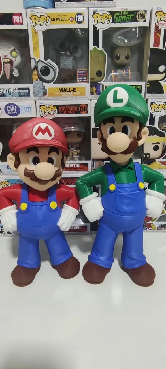 Bonecos 3D Mario e Luigi