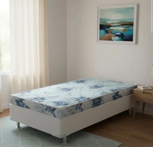 Cama Box Solteiro Confort Leve D20 com Base Branca