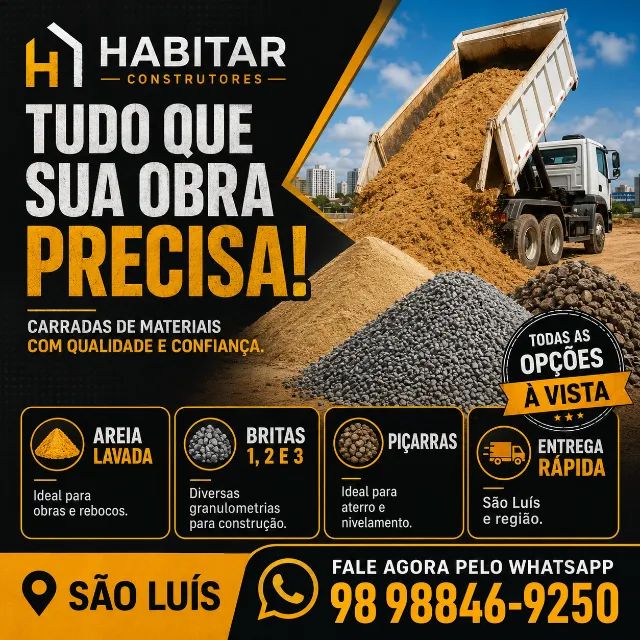 Areia, Brita e Piçarra com Entrega Rápida em São Luís 1