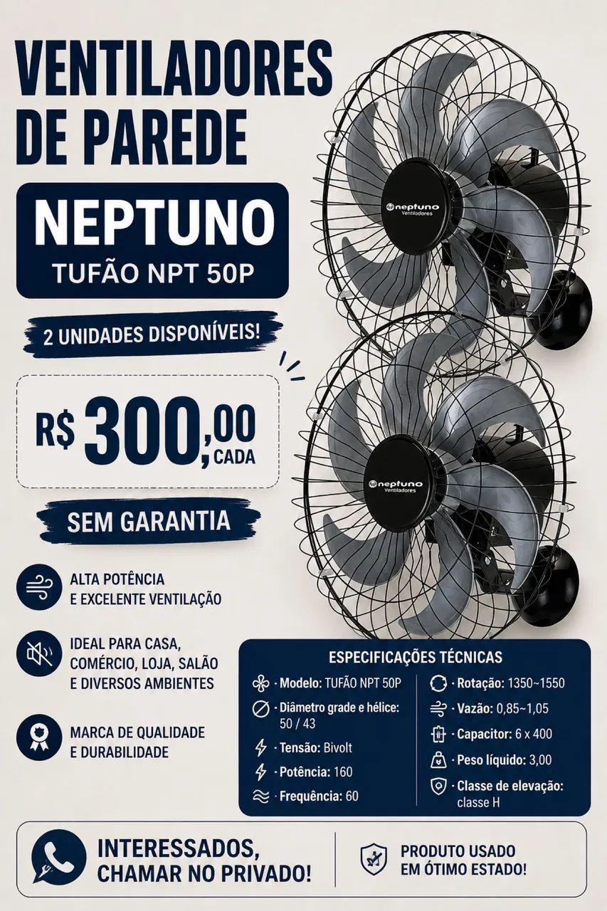 Vende-se ventiladores de parede Neptuno