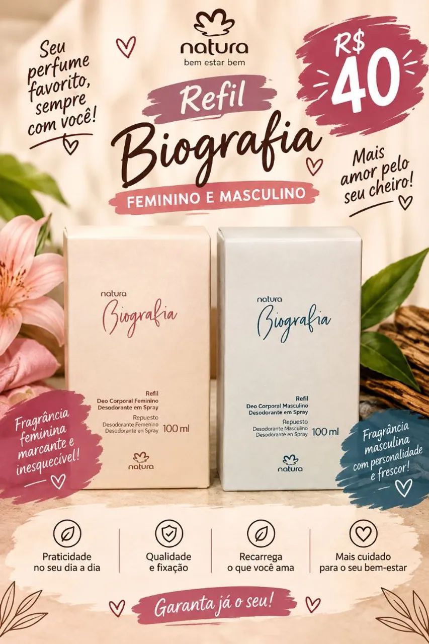 Refil Biografia Feminino e Masculino Natura 