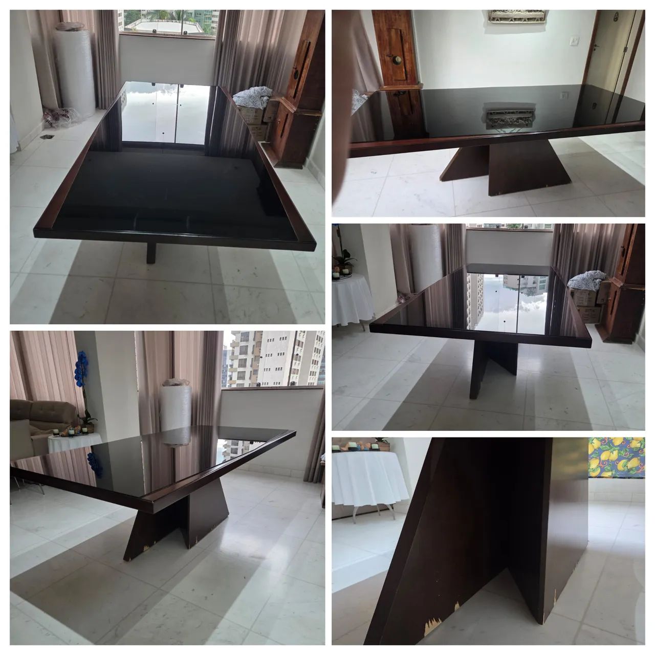 Mesa de madeira com tampo de vidro Líder Interiores 