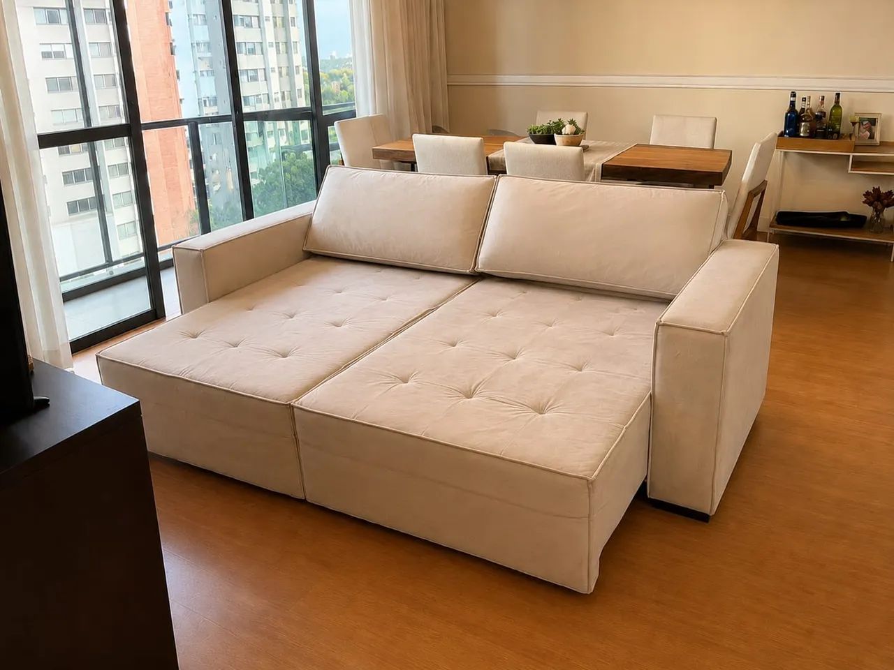 Sofá retrátil suede bege463752707043512322