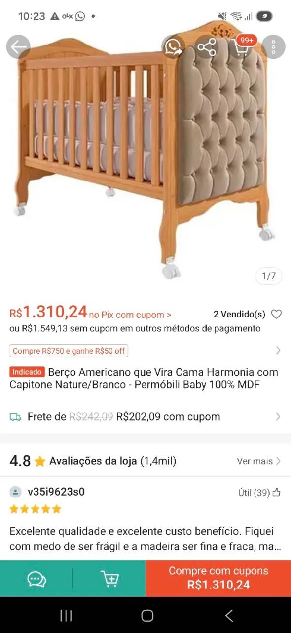 Berço Real Harmonia Permobili 2 em 1 Amadeirado com Capitonê - Lindo! - Foto 5