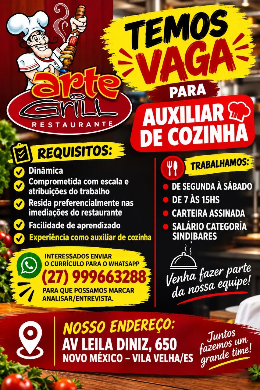 Vaga para auxiliar de cozinha 