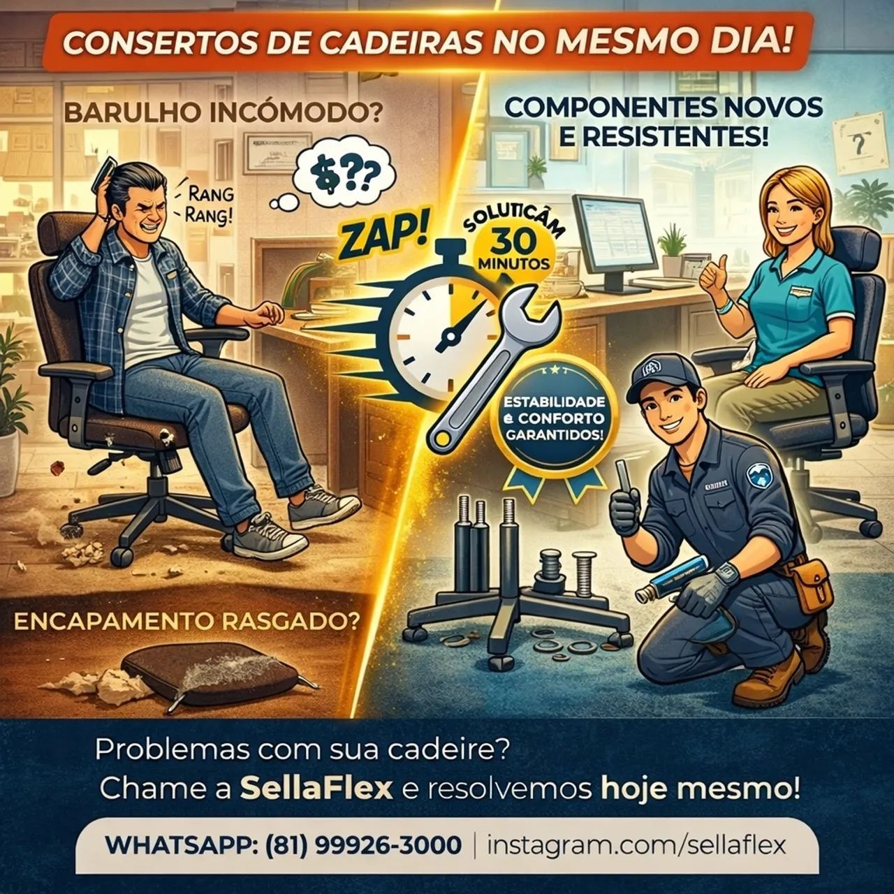 Cadeira com barulho - Vamos até você 