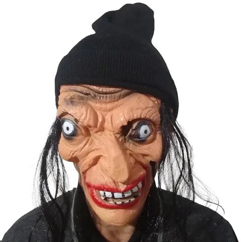 Máscara de Vinil p/ Carnaval, Halloween - Velha, Bruxa com gorro - Nova, sem qualquer uso!