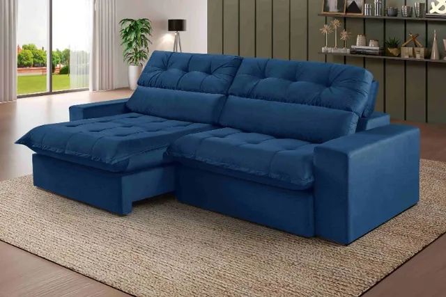 Sofá Retrátil Camburi 2.50m Veludo Azul Até 12x - Frete Grátis  - Foto 5