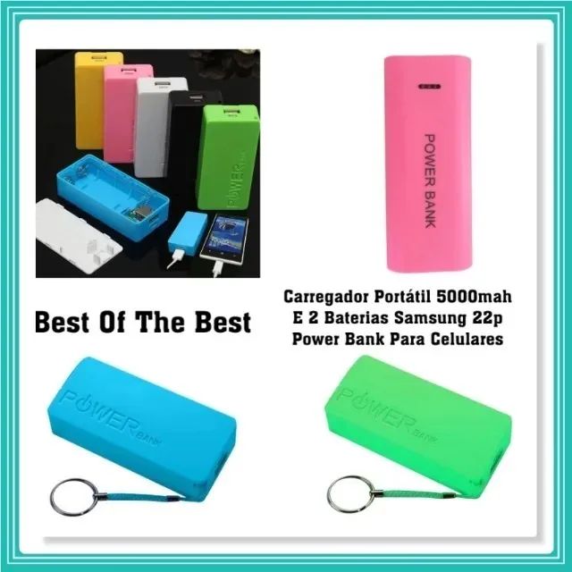 1X Carregador Portátil 5000mah E 2X Baterias Samsung 22p Power Bank Para Celulares